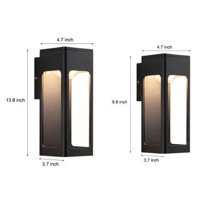 Rectangular IP65 Waterproof 12W LED Black Modern Outdoor Wall Lamp Sconces-Lighom