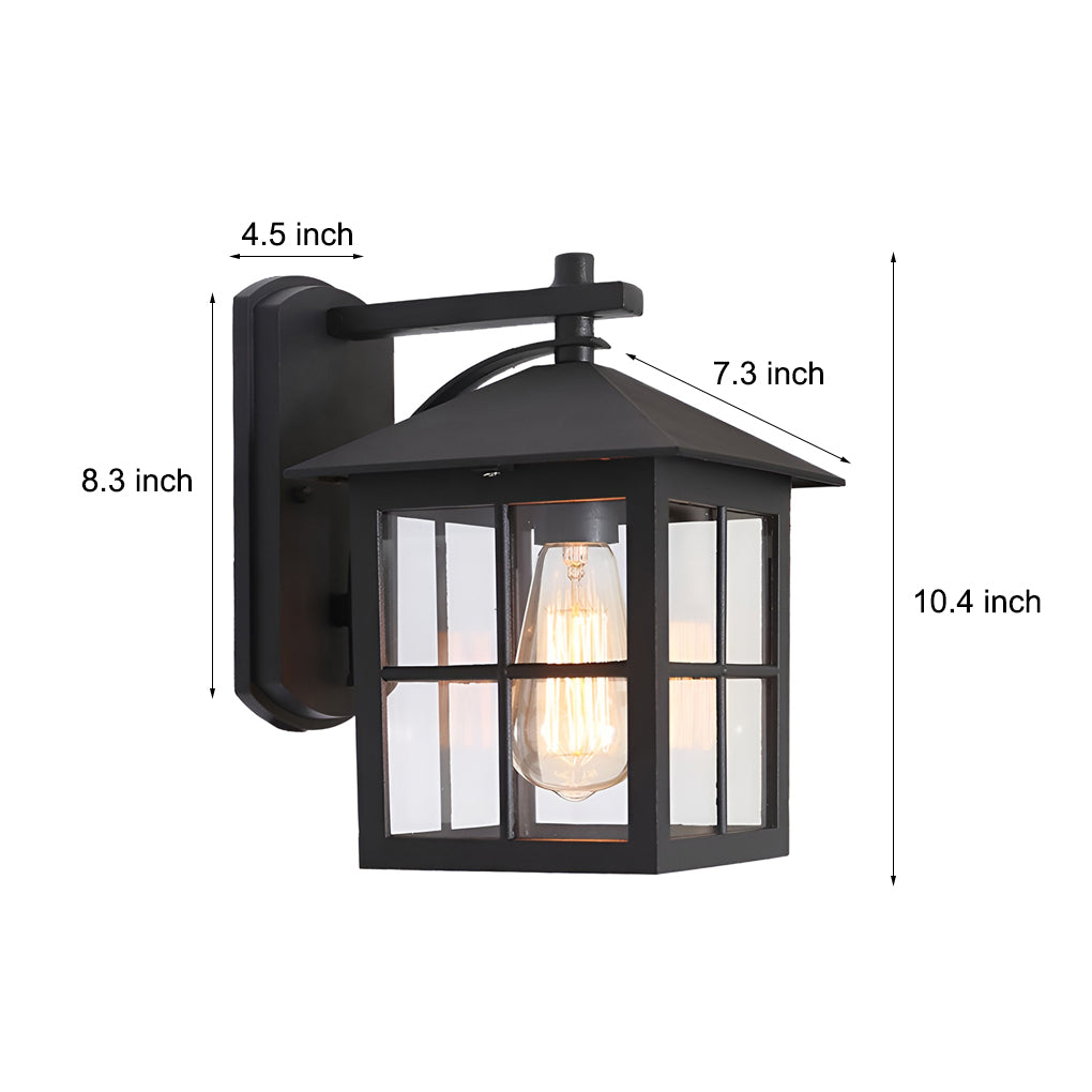 Antique Lantern Shaped Glass Waterproof Black Modern Wall Sconce Lighting-Lighom