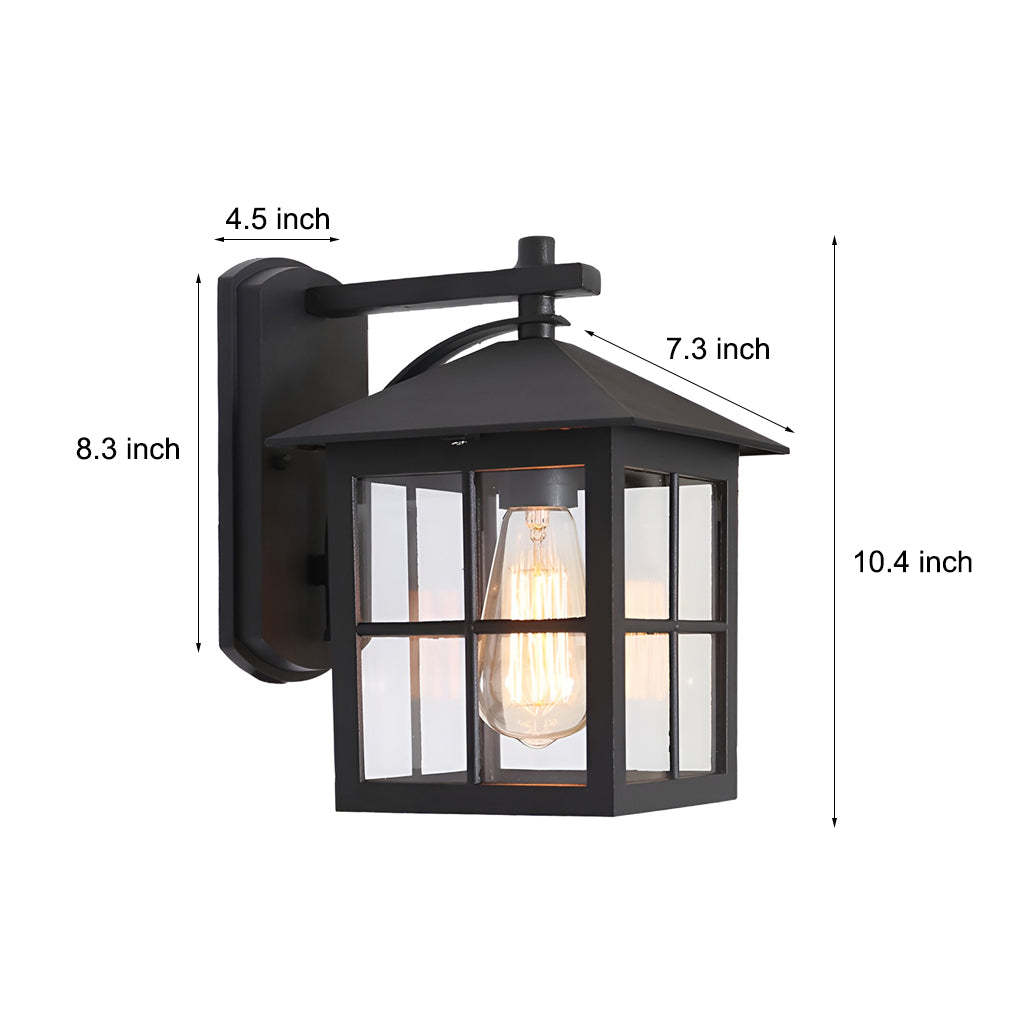 Antique Lantern Shaped Glass Waterproof Black Modern Wall Sconce Lighting-Lighom