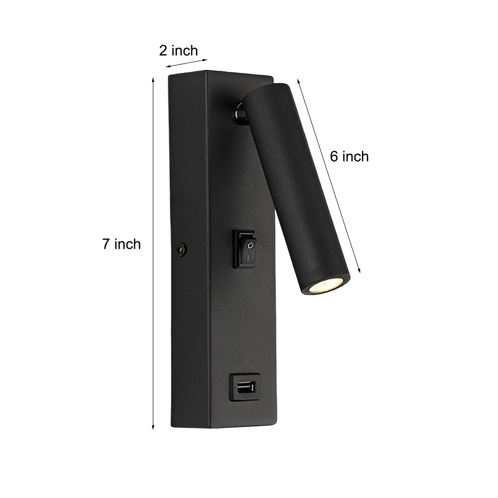 Rectangular Adjustable LED Modern Wall Lamp with Switch USB Charging Port-Lighom