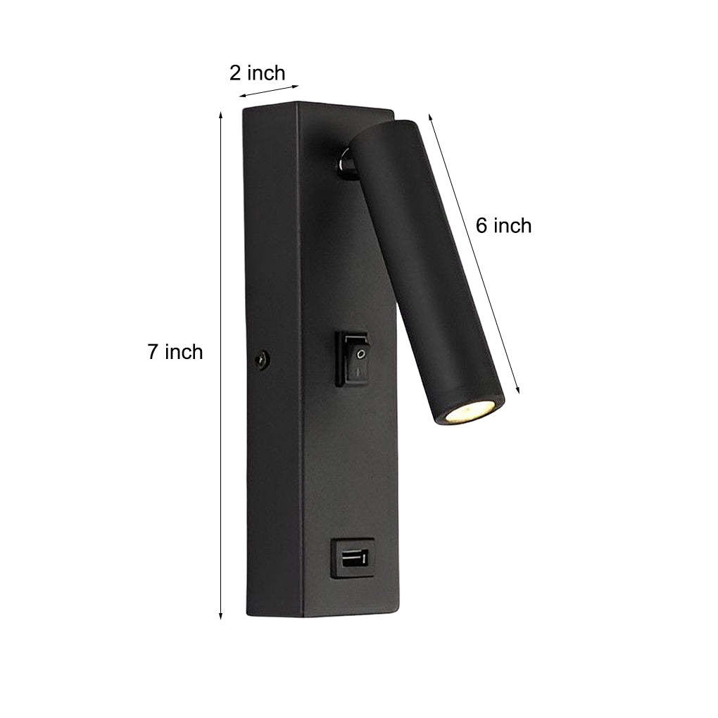 Rectangular Adjustable LED Modern Wall Lamp with Switch USB Charging Port-Lighom
