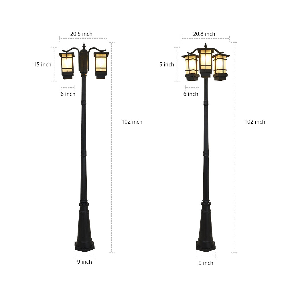 3 Lights Waterproof Black Modern Outdoor Post Lights Public Lighting-Lighom