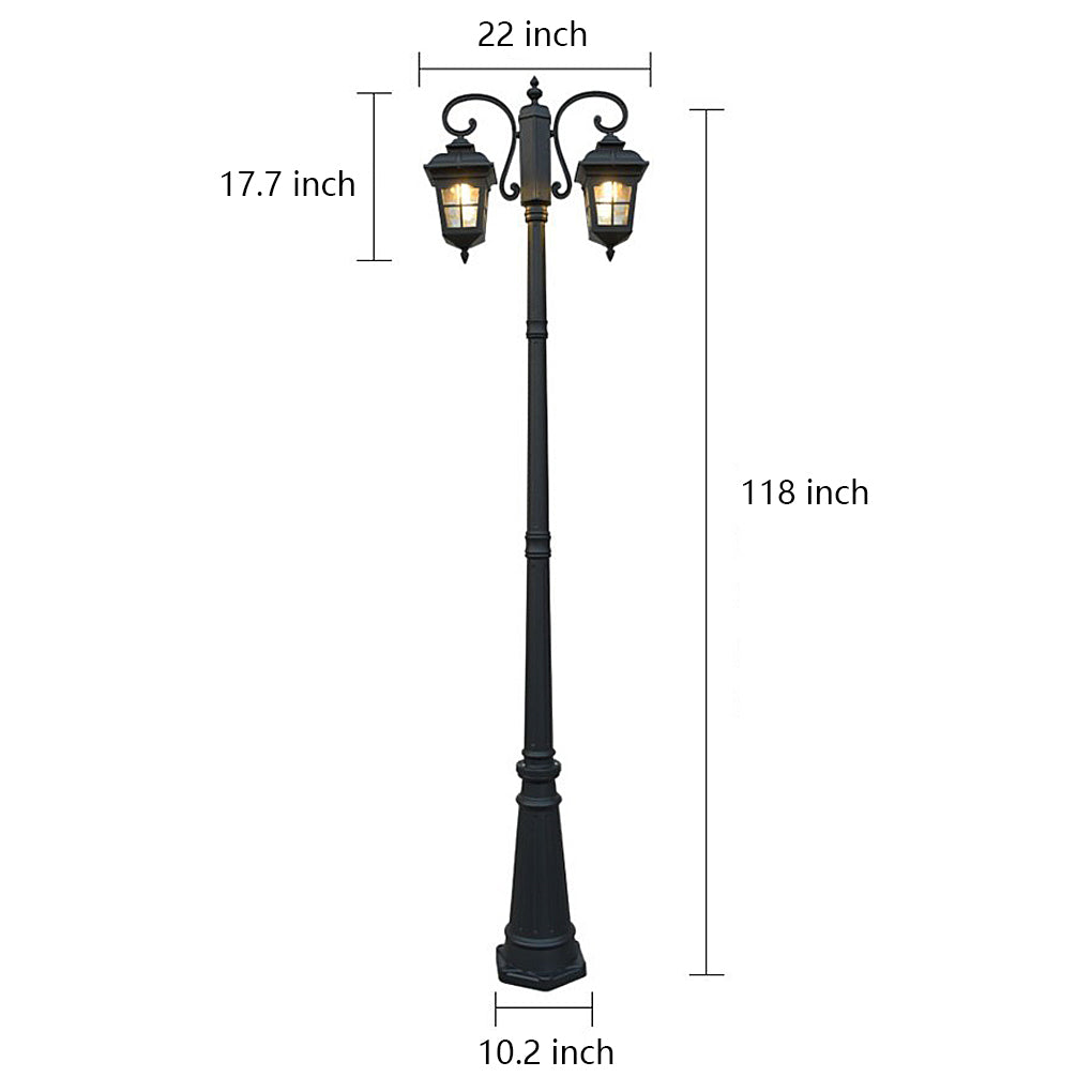 2 Lights Waterproof Black European Style Outdoor Pole Lights Public Lighting-Lighom