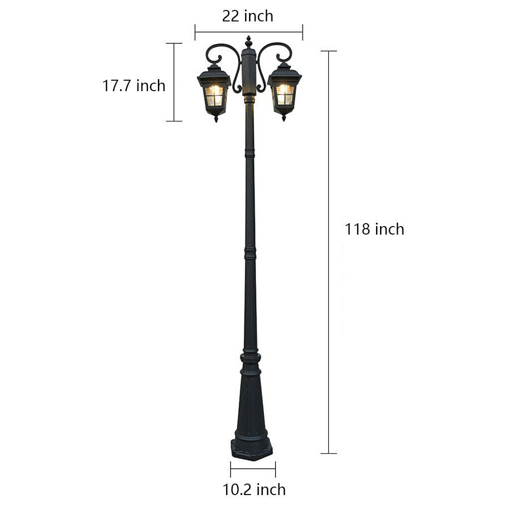 2 Lights Waterproof Black European Style Outdoor Pole Lights Public Lighting-Lighom