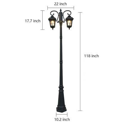 2 Lights Waterproof Black European Style Outdoor Pole Lights Public Lighting-Lighom