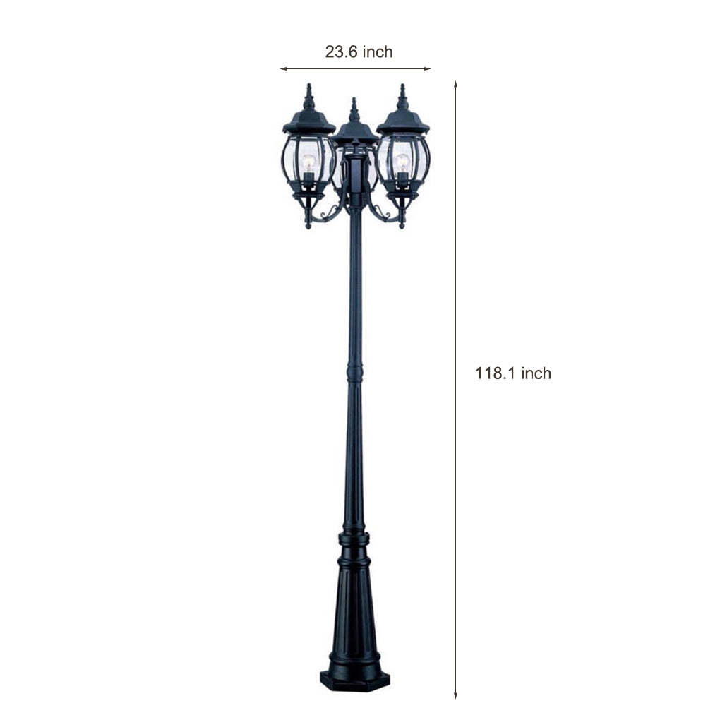 Waterproof 3 Lights Black European Style Garden Lamp Post Lights-Lighom