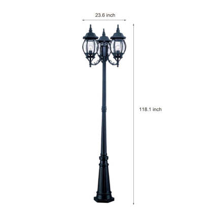 Waterproof 3 Lights Black European Style Garden Lamp Post Lights-Lighom