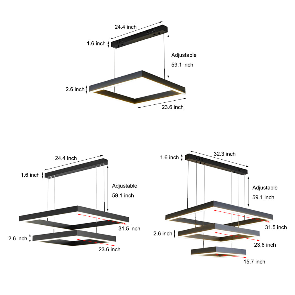 3-Layer Stepless Dimming Black Modern Chandelier