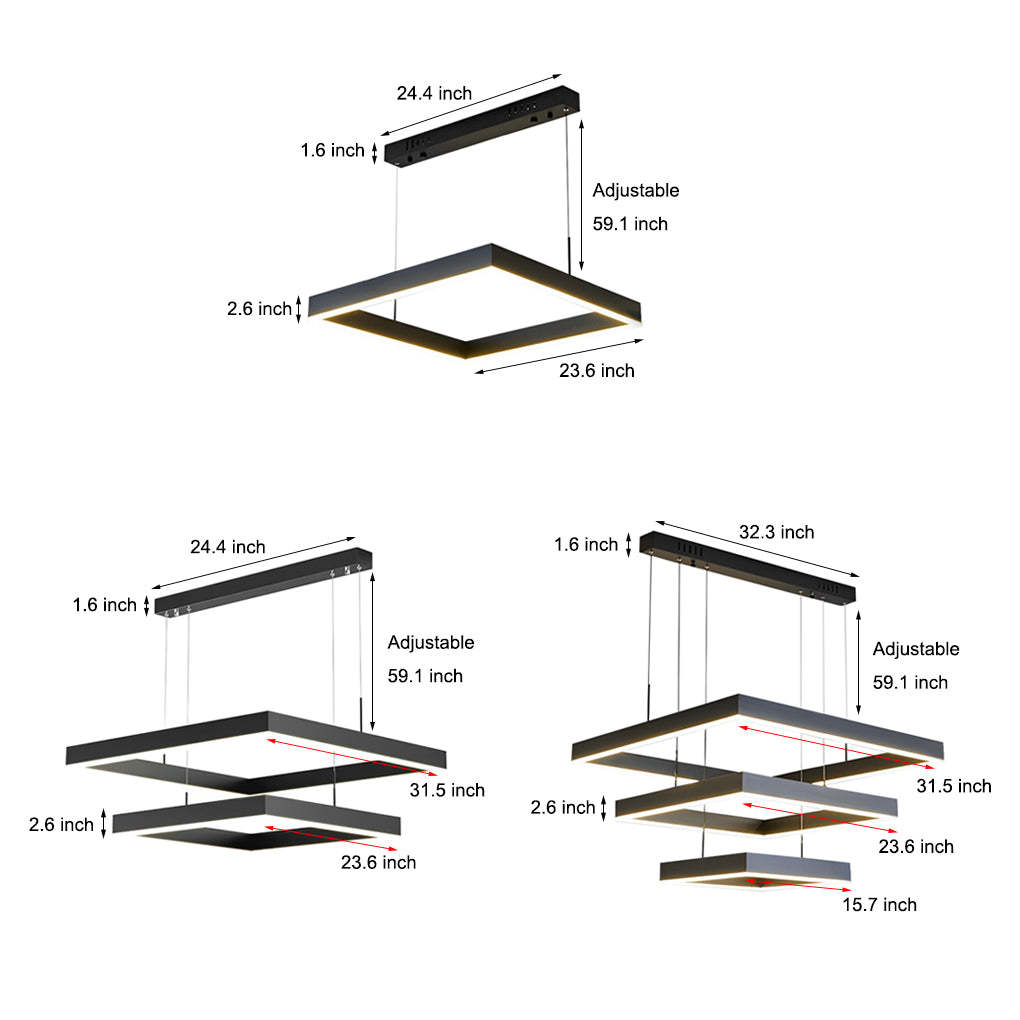 3-Layer Stepless Dimming Black Modern Chandelier