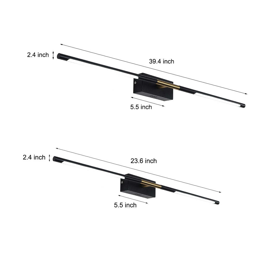 23.6''/39.4'' Black and Gold Linear LED Bathroom Vanity Light Bar-Lighom