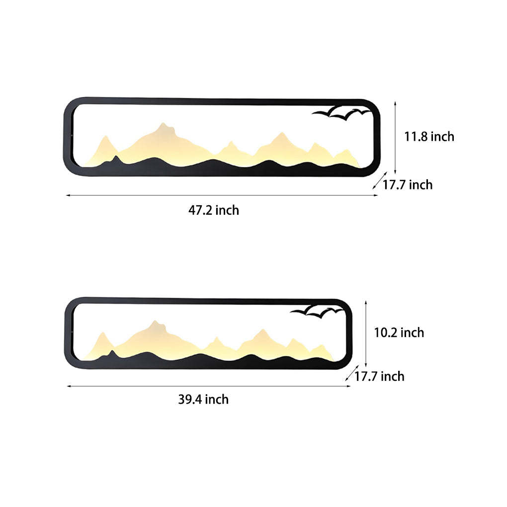 Rectangular Mountain Scenery LED Waterproof Black Outdoor Wall Lamp-Lighom