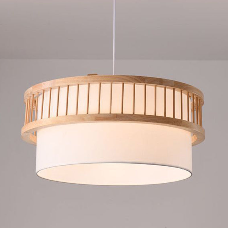 Japanese Wood Fabric Round Chandelier