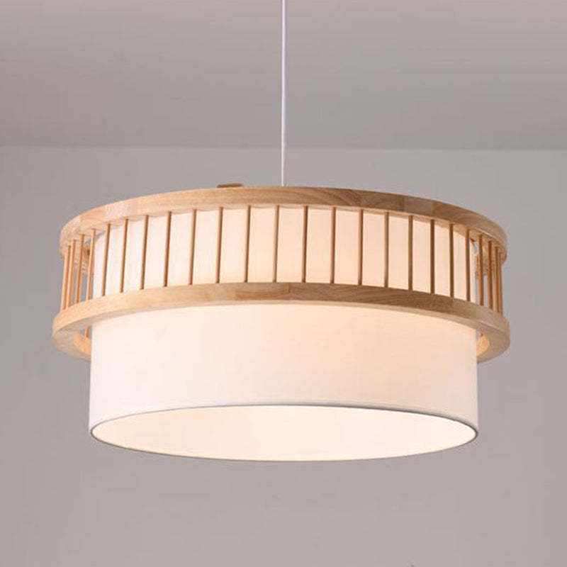 Japanese Wood Fabric Round Chandelier