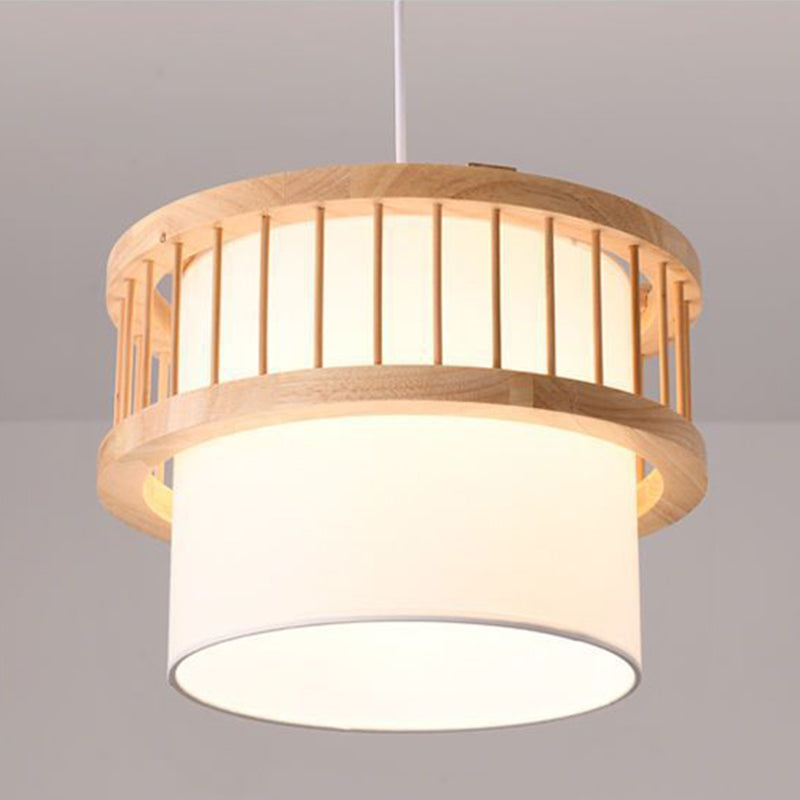 Japanese Wood Fabric Round Chandelier