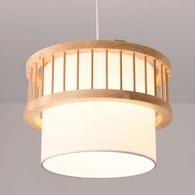 Japanese Wood Fabric Round Chandelier