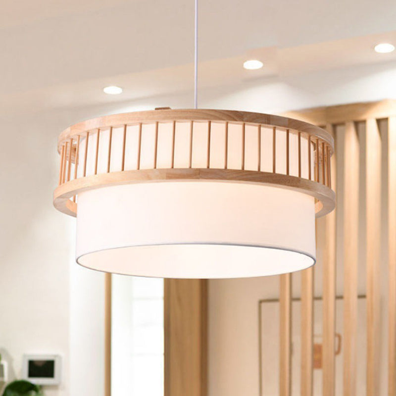 Japanese Wood Fabric Round Chandelier