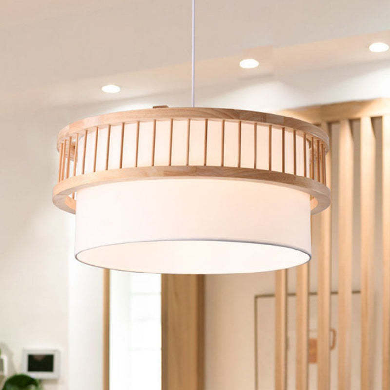 Japanese Wood Fabric Round Chandelier