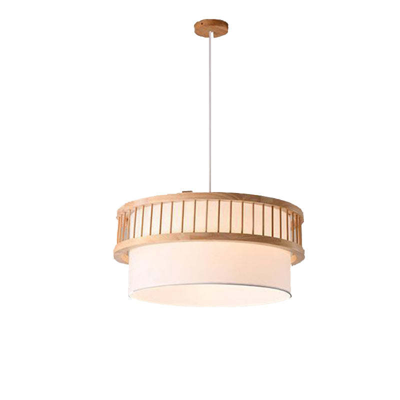 Japanese Wood Fabric Round Chandelier