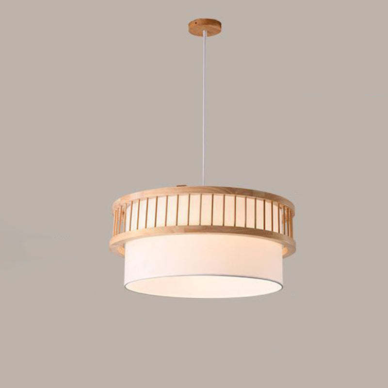 Japanese Wood Fabric Round Chandelier
