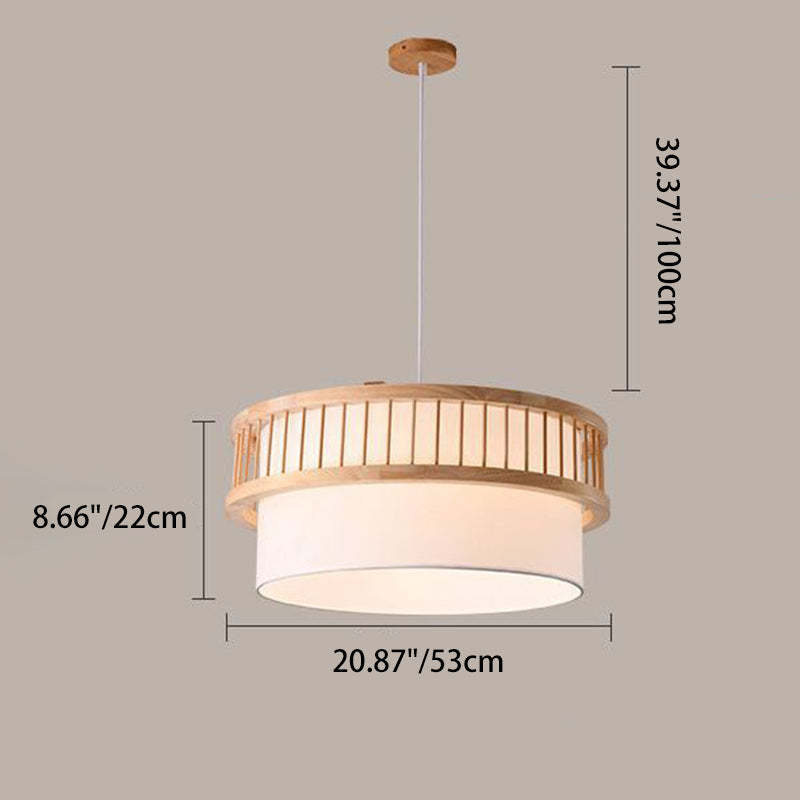 Japanese Wood Fabric Round Chandelier