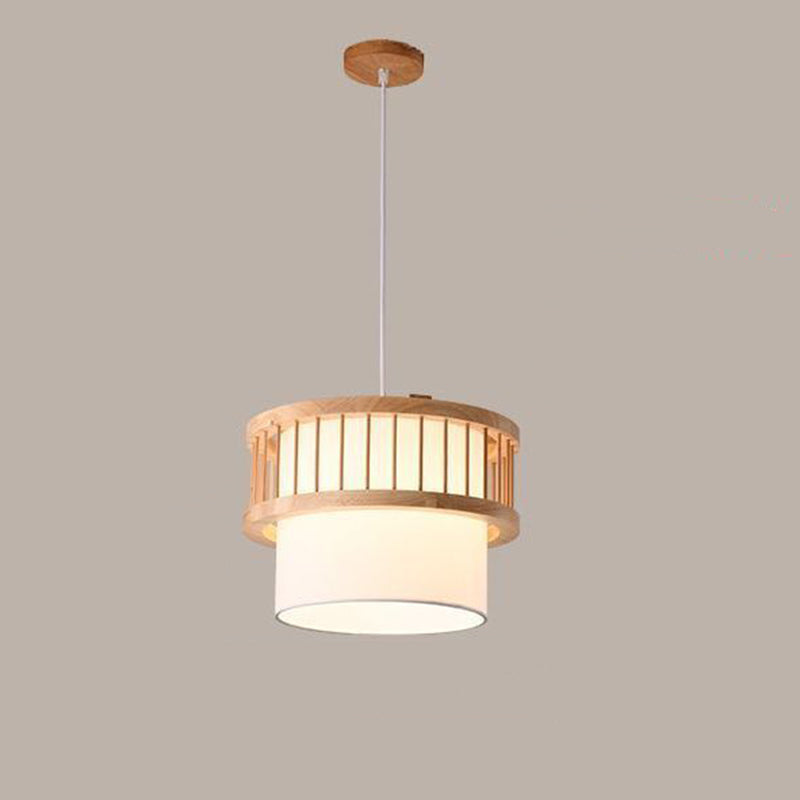 Japanese Wood Fabric Round Chandelier