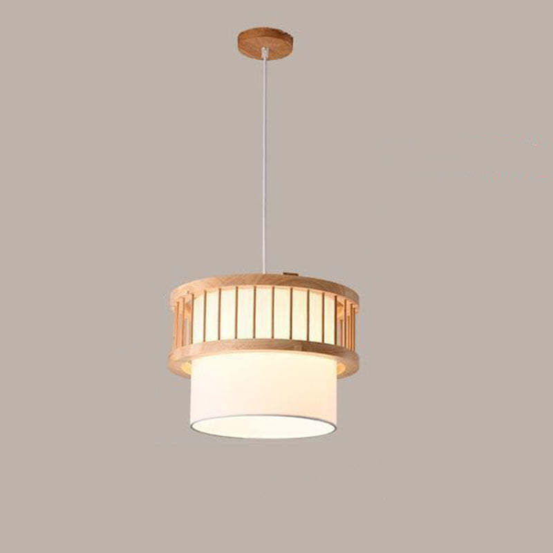 Japanese Wood Fabric Round Chandelier