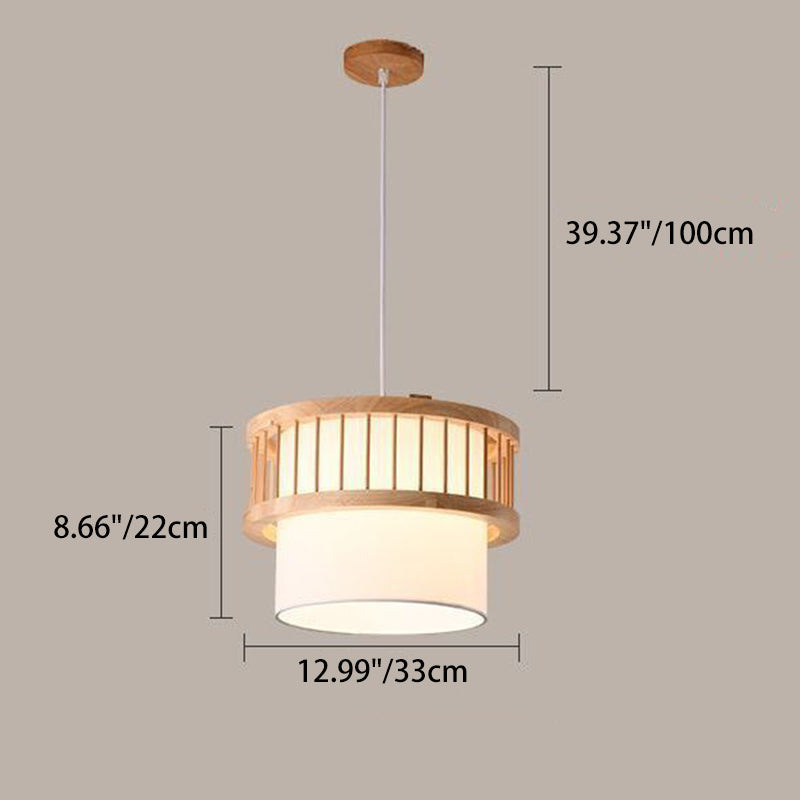 Japanese Wood Fabric Round Chandelier