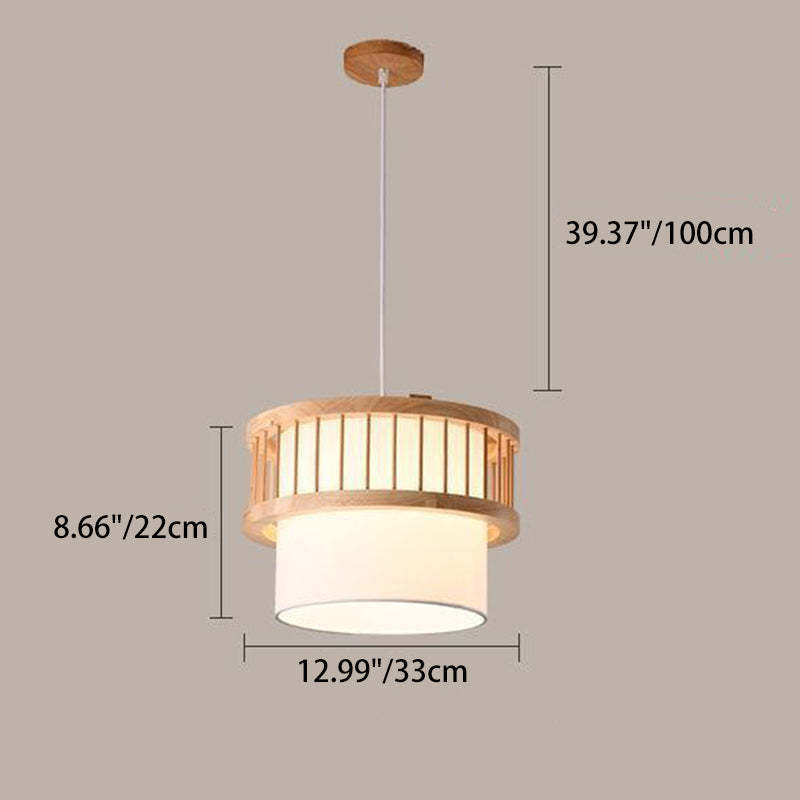 Japanese Wood Fabric Round Chandelier