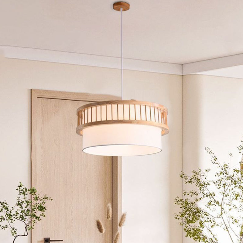 Japanese Wood Fabric Round Chandelier