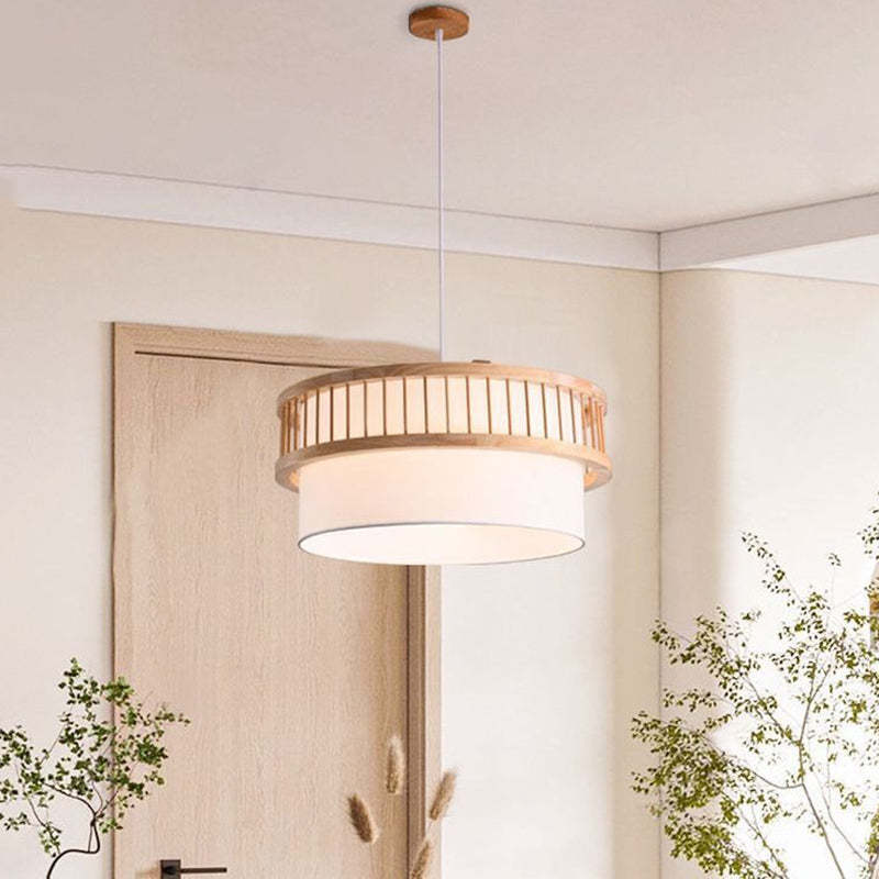 Japanese Wood Fabric Round Chandelier
