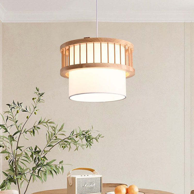 Japanese Wood Fabric Round Chandelier