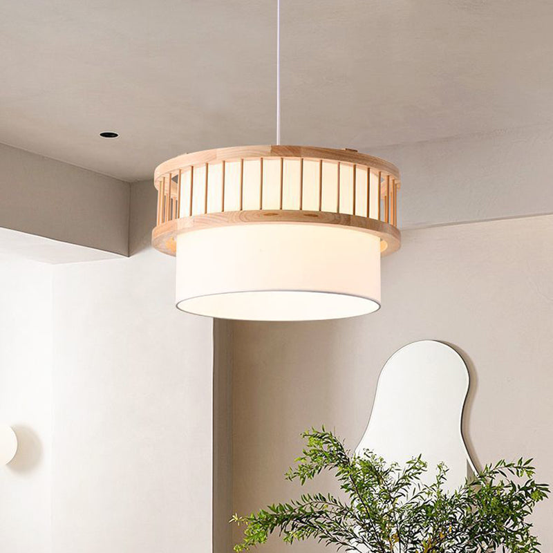 Japanese Wood Fabric Round Chandelier