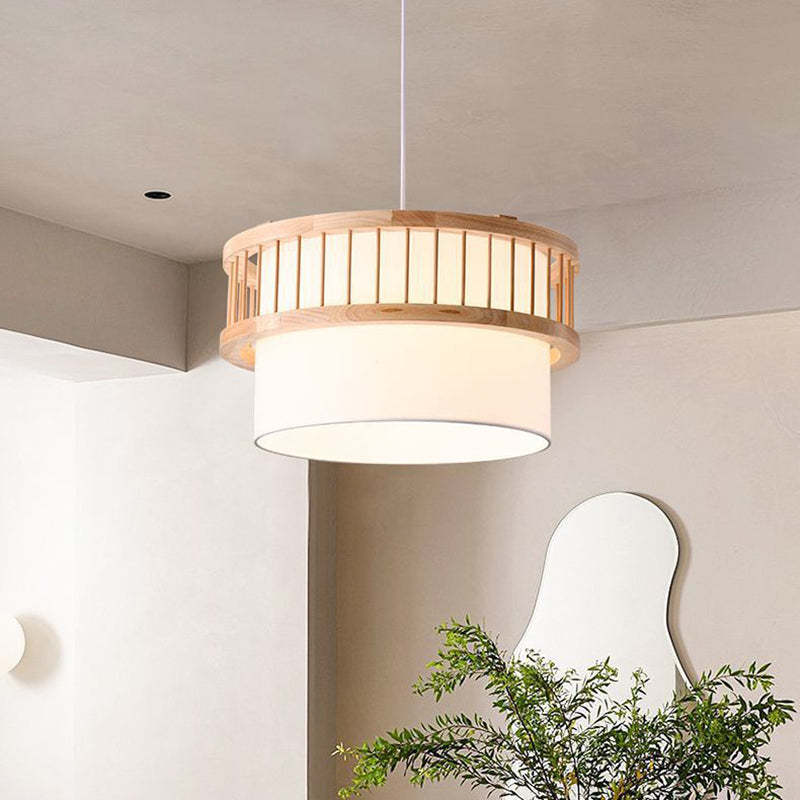Japanese Wood Fabric Round Chandelier