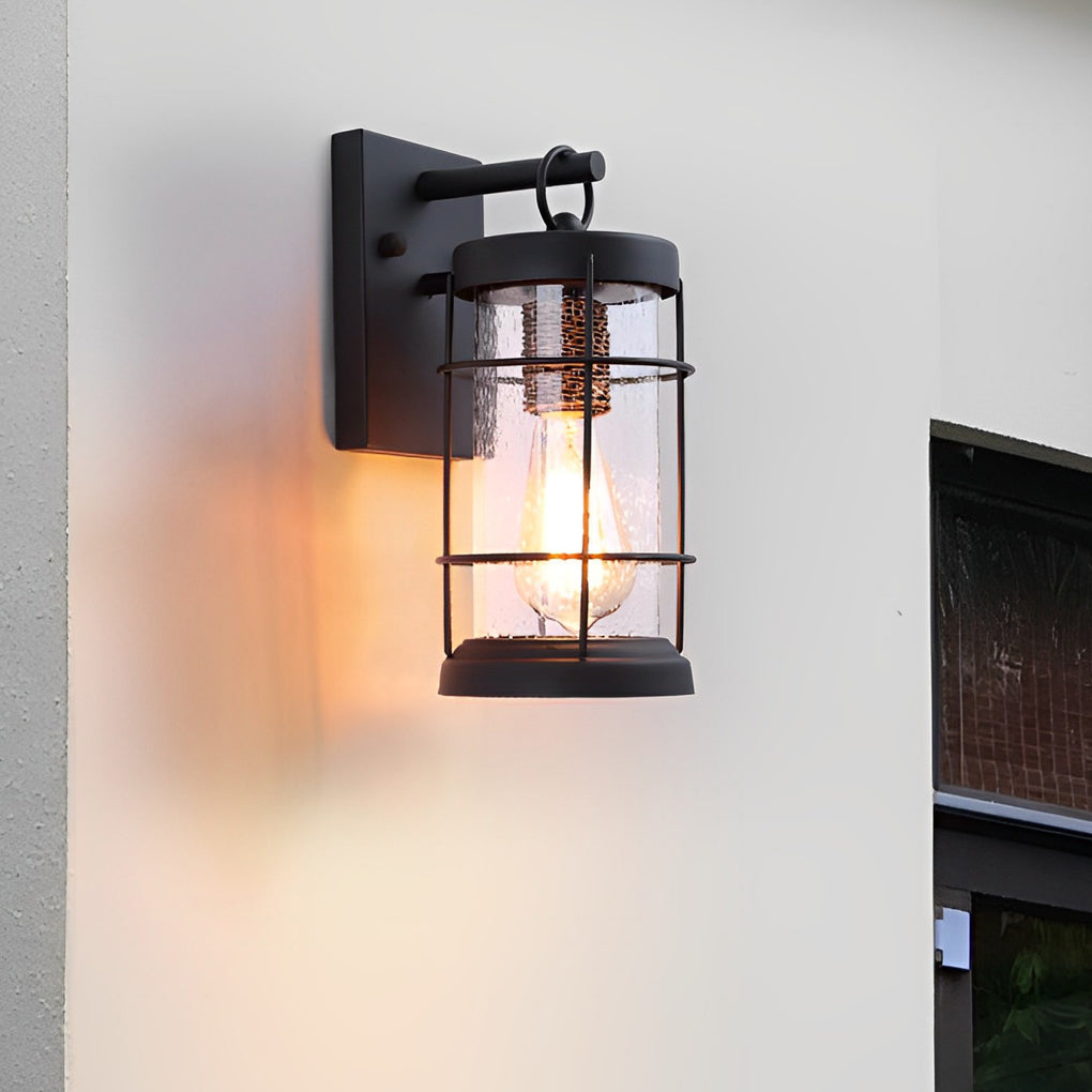 Iron Glass Lantern Black Retro Rustic Wall Light