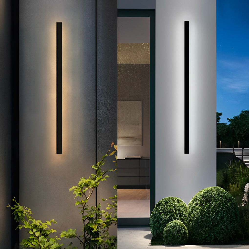 Minimalist Long Strip LED Waterproof Black Modern Solar Wall Sconce Lighting-Lighom