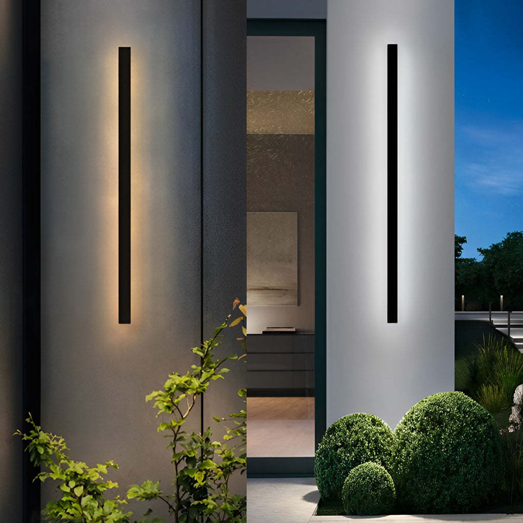 Minimalist Long Strip LED Waterproof Black Modern Solar Wall Sconce Lighting-Lighom