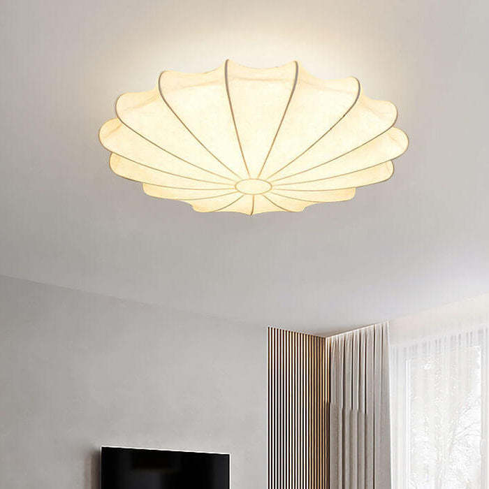 Nordic White Beige Round Faux Silk Flush Ceiling Light