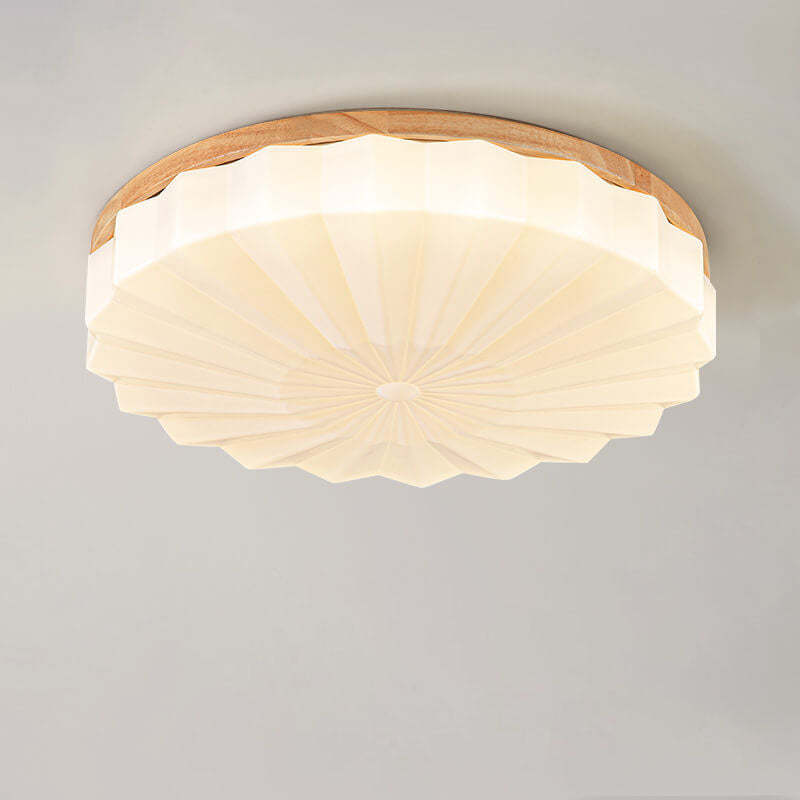 Japanese Minimalist Round Wood Acrylic LED Flush Mount Light