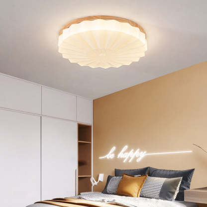 Japanese Minimalist Round Wood Acrylic LED Flush Mount Light