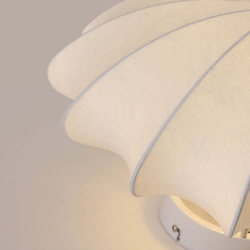 Nordic White Beige Round Faux Silk Flush Ceiling Light