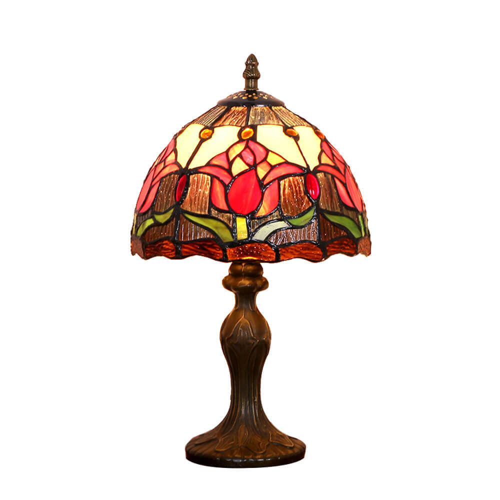 Tiffany Rustic Tulip Stained Glass Table Lamp — Blue Tulip / Push Button Switch / 220V-240V For UK/AU