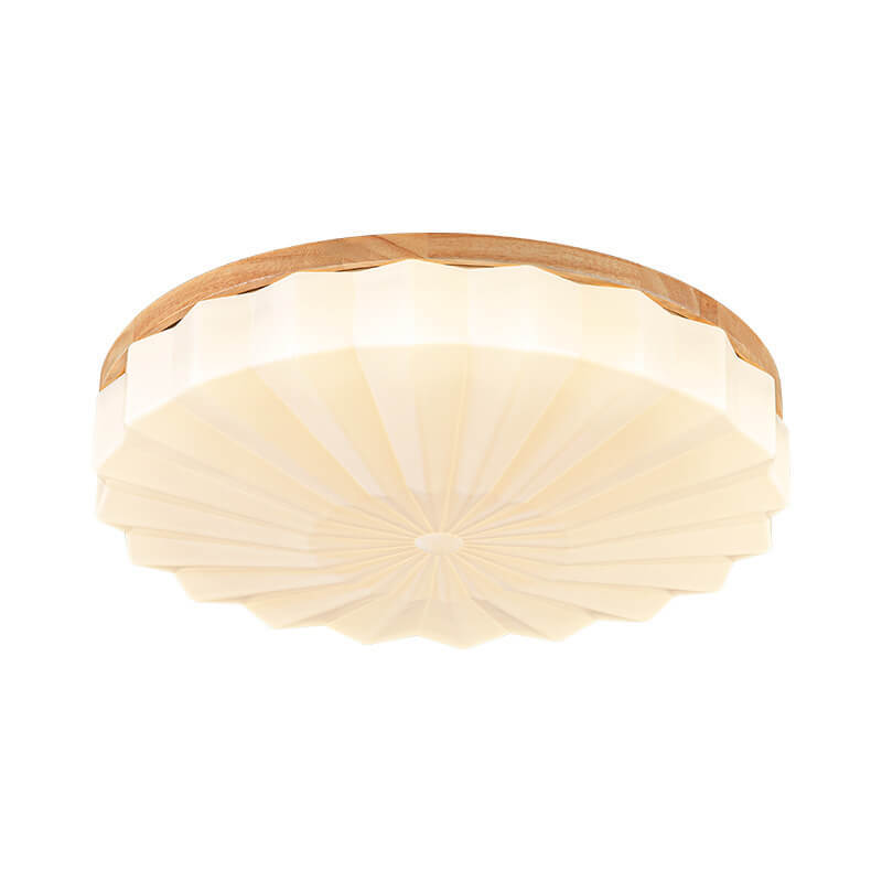 Japanese Minimalist Round Wood Acrylic LED Flush Mount Light