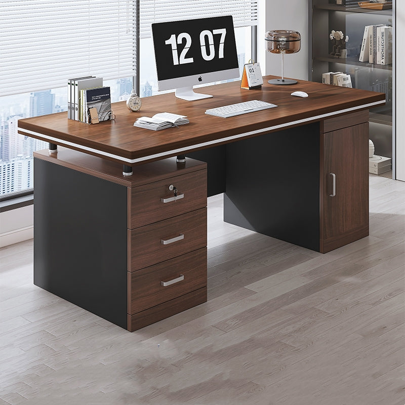 Wood Writing Desk with Drawers and Cabinet
