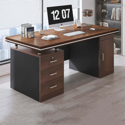 Wood Writing Desk with Drawers and Cabinet — Without Chairs