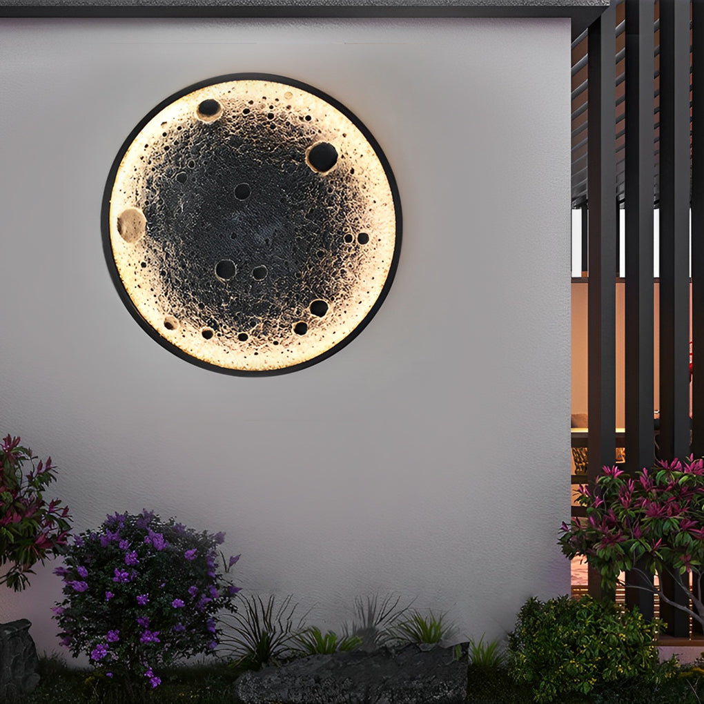Round Moon Waterproof LED Modern Outdoor Wall Lights Fixture Wall Lamp-Lighom