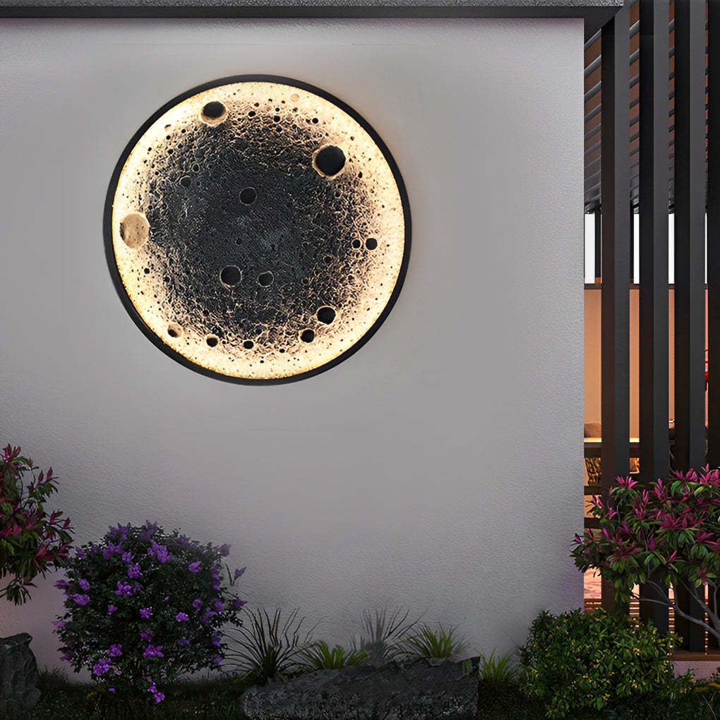 Round Moon Waterproof LED Modern Outdoor Wall Lights Fixture Wall Lamp-Lighom