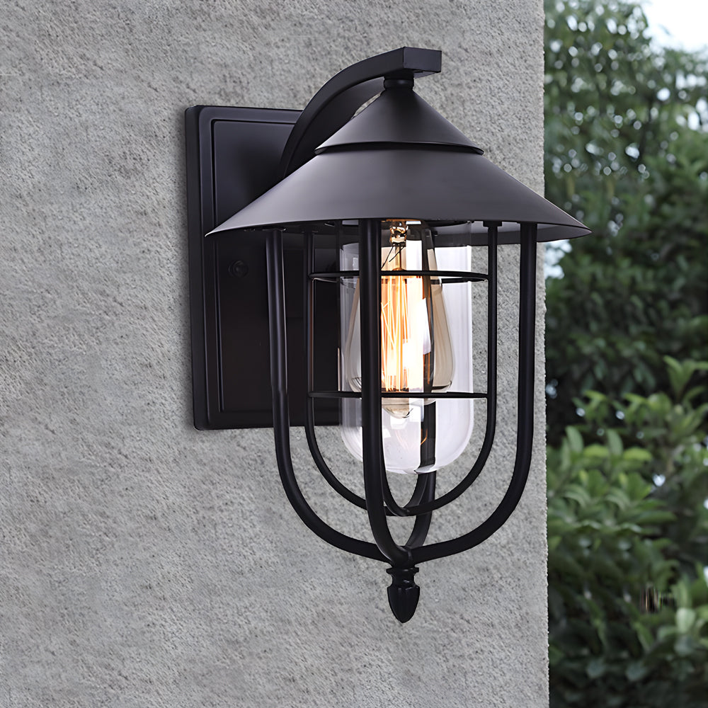 Waterproof Retro Iron Glass Motion Sensor Black Modern Outdoor Wall Lights-Lighom
