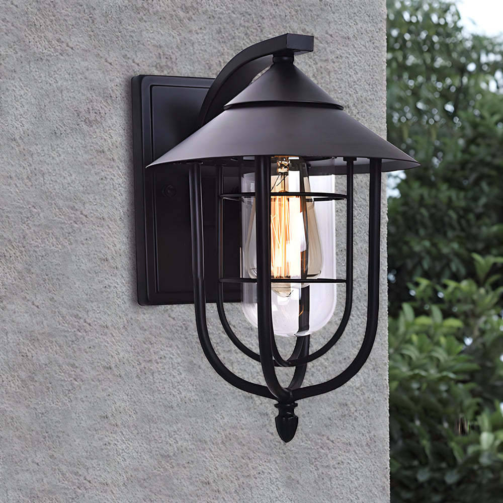 Waterproof Retro Iron Glass Motion Sensor Black Modern Outdoor Wall Lights-Lighom