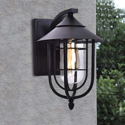 Waterproof Retro Iron Glass Motion Sensor Black Modern Outdoor Wall Lights-Lighom