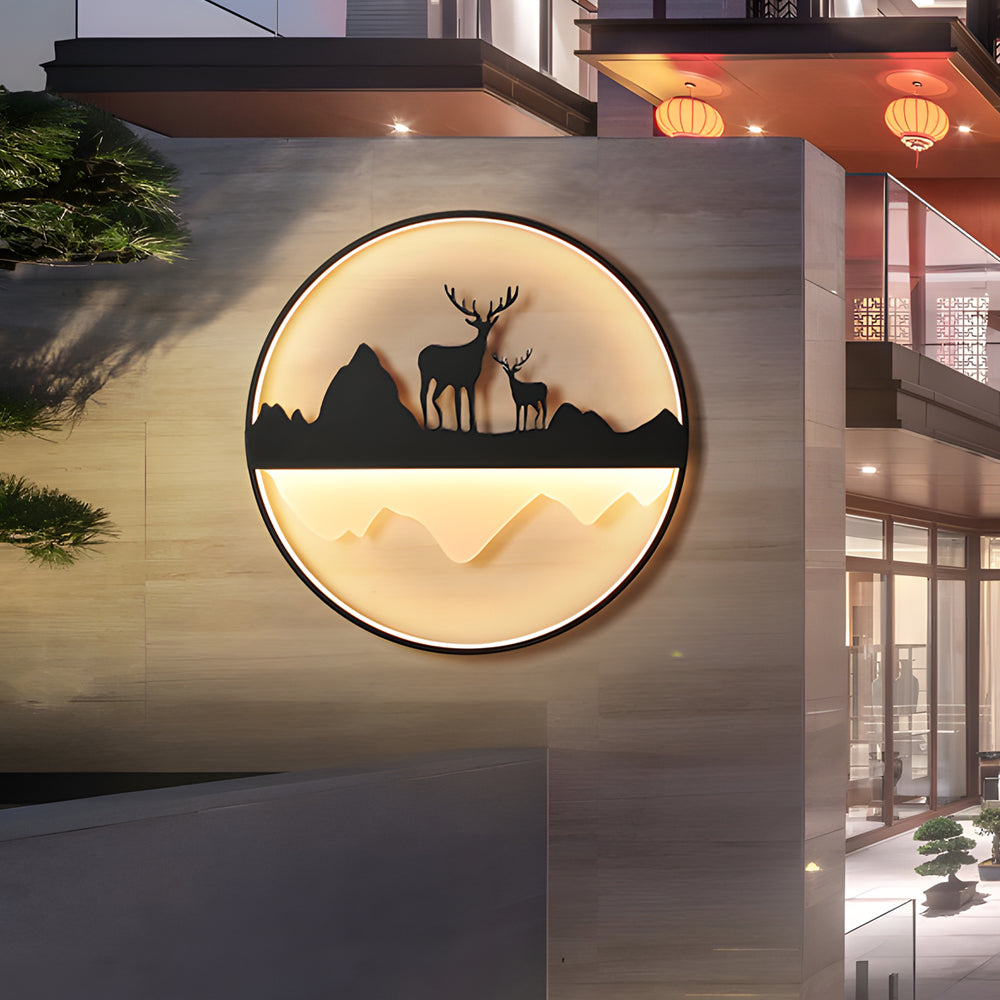 Round Mountain Scenery Dimmable Outdoor Wall Light